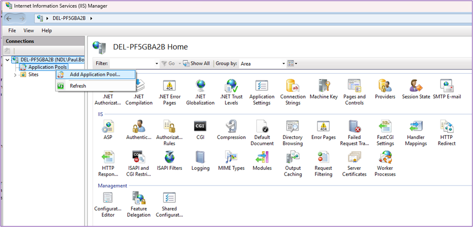 Picture showing the IIS Manager.